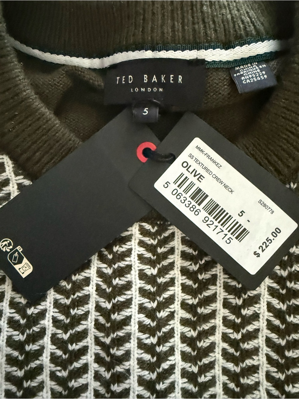 Ted Baker Men's Olive
Frankez Textured Crewneck
Sweater Size 5/XL
